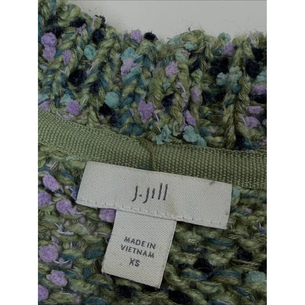 J. Jill Open Front Cardigan Sweater Green Speckled Knit Cozy Layer Women XS